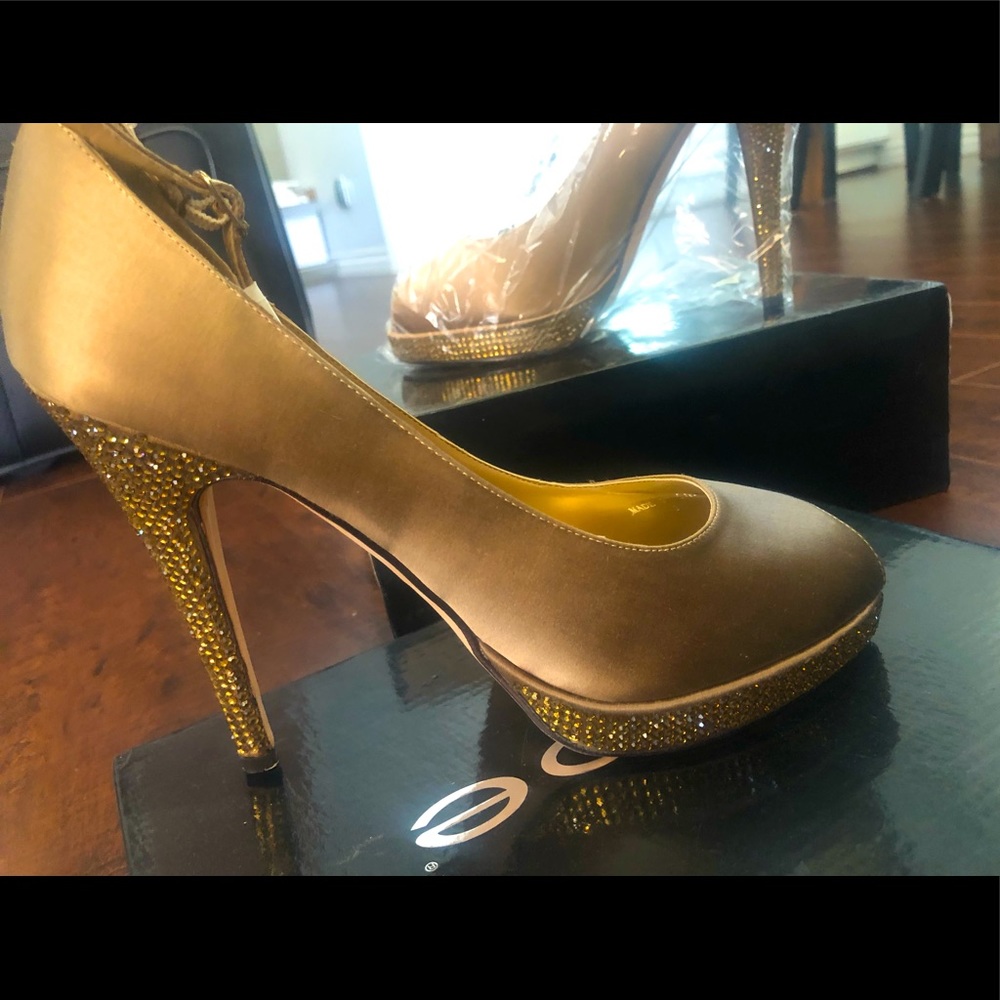 Bebe crystal champagne peep toe heels